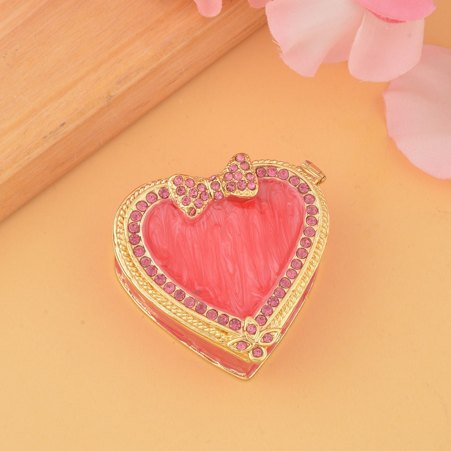Herz Tablettendöschen mit Kristallen, emailliert, 7,5x2 cm, Rot