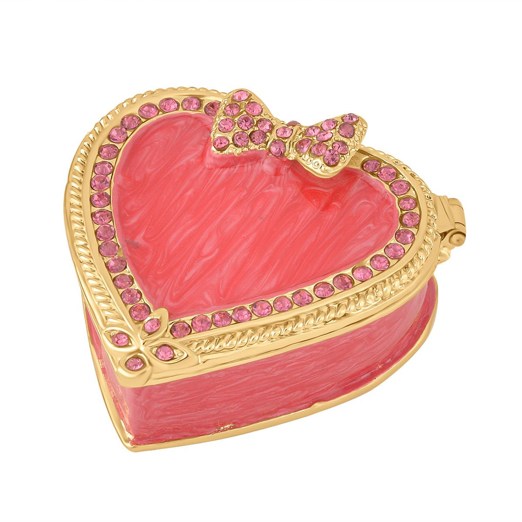 Herz Tablettendöschen mit Kristallen, emailliert, 7,5x2 cm, Rot