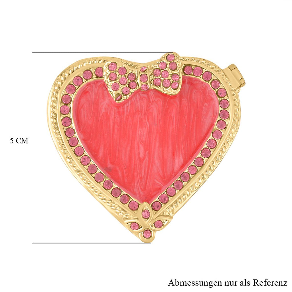 Herz Tablettendöschen mit Kristallen, emailliert, 7,5x2 cm, Rot