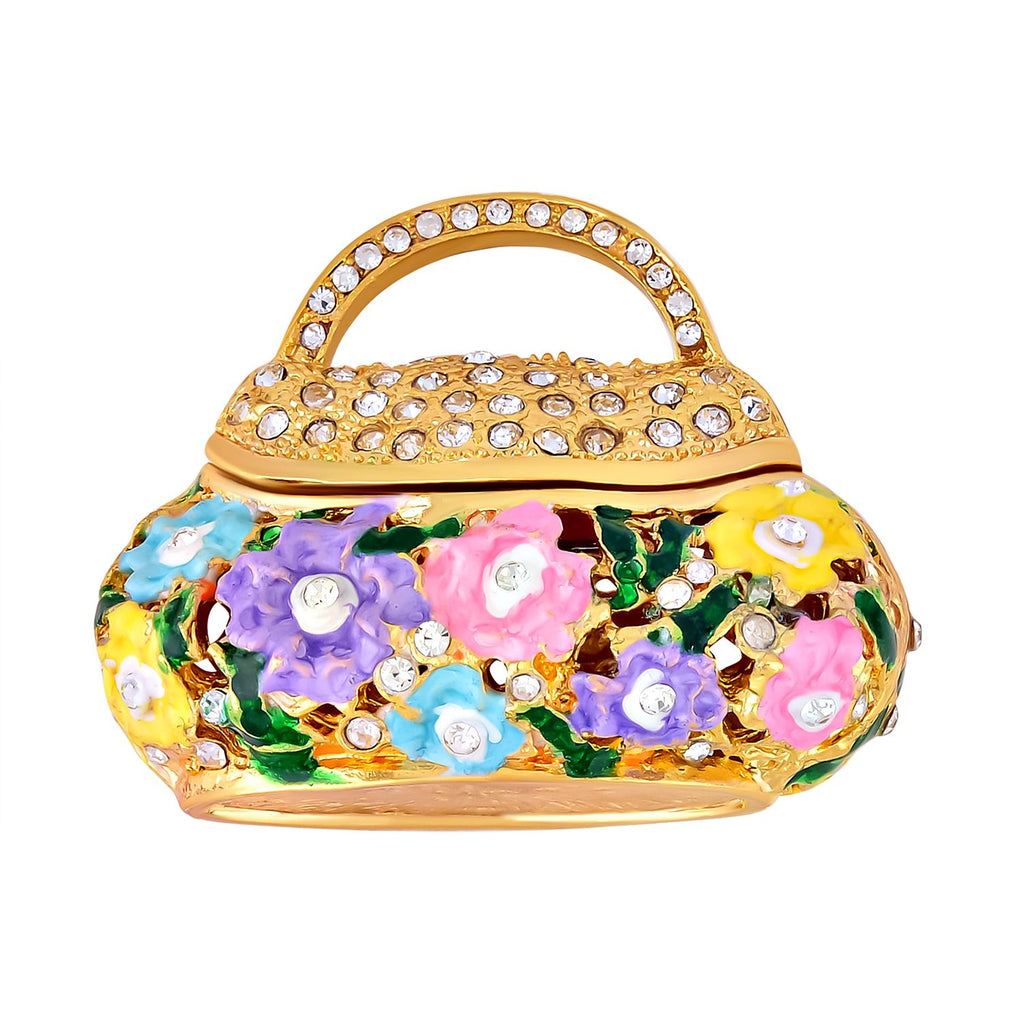 Trinket Box im Handtaschendesign Tablettendöschen mit Kristallen, emailliert, 7,5x2 cm, mehrfarbig