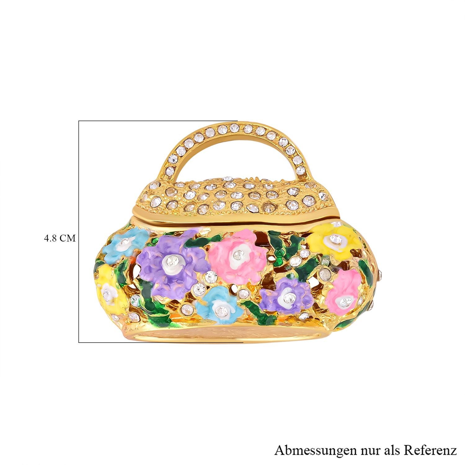 Trinket Box im Handtaschendesign Tablettendöschen mit Kristallen, emailliert, 7,5x2 cm, mehrfarbig