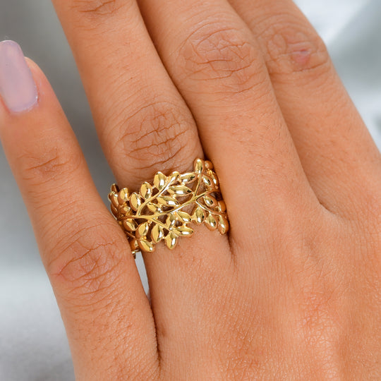 Leaf Ring 925 Silber vergoldet (Größe 17.00)