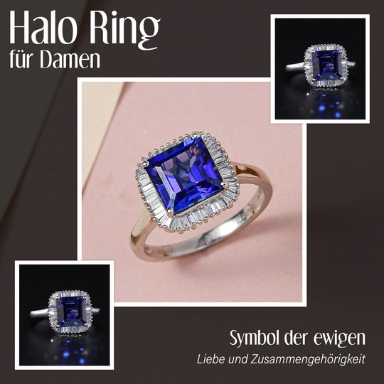 CHAIRMAN VAULT COLLECTION - RHAPSODY Asscher Schliff AAAA Tansanit und Diamant-Ring, VS E-F, 950 Platin (Größe 20.00), ca. 3,37ct