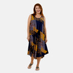 TAMSY - bedrucktes Kleid, Viskose, 60x105 cm, blau/gelb Blattmuster