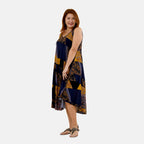 TAMSY - bedrucktes Kleid, Viskose, 60x105 cm, blau/gelb Blattmuster