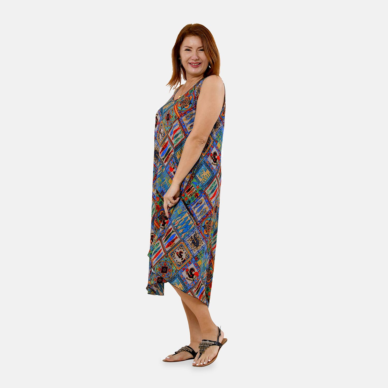 TAMSY - bedrucktes Kleid, Viskose, 60x105 cm, mehrfarbig Bohème-Muster