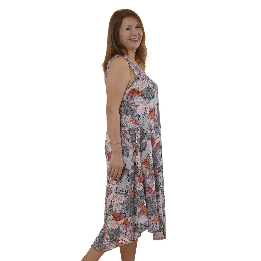 TAMSY - bedrucktes Kleid, Viskose, 60x105 cm, mehrfarbig Blattmuster