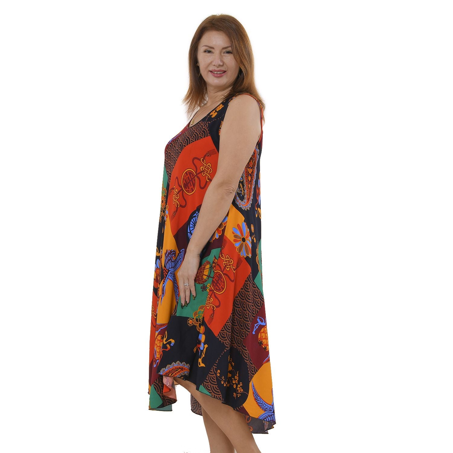 TAMSY - bedrucktes Kleid, Viskose, 60x105 cm, mehrfarbig ethnisches Muster
