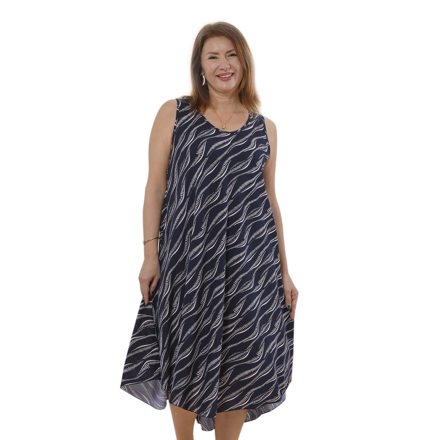 TAMSY - bedrucktes Kleid, Viskose, 60x105 cm, schwarz Wellenmuster