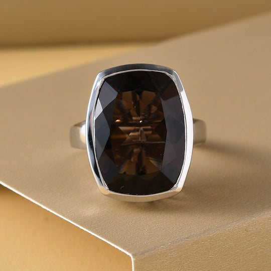 Rauchquarz-Ring, 925 Silber platiniert (Größe 18.00) ca. 13,18 ct