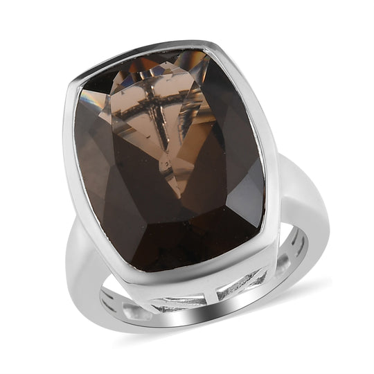 Rauchquarz-Ring, 925 Silber platiniert (Größe 18.00) ca. 13,18 ct