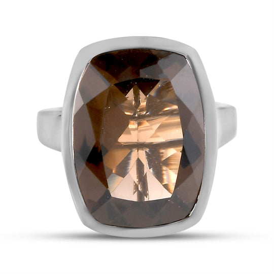 Rauchquarz-Ring, 925 Silber platiniert (Größe 18.00) ca. 13,18 ct