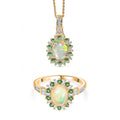 AA äthiopischer Welo Opal Tsavorit Granat und Moissanit Ring und Anhänger mit 50cm Kette
