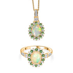 AA äthiopischer Welo Opal Tsavorit Granat und Moissanit Ring und Anhänger mit 50cm Kette