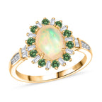 AA äthiopischer Welo Opal Tsavorit Granat und Moissanit Ring und Anhänger mit 50cm Kette