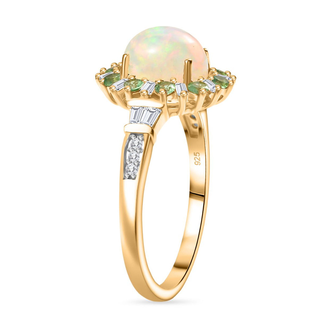 AA äthiopischer Welo Opal Tsavorit Granat und Moissanit Ring und Anhänger mit 50cm Kette