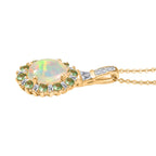 AA äthiopischer Welo Opal Tsavorit Granat und Moissanit Ring und Anhänger mit 50cm Kette