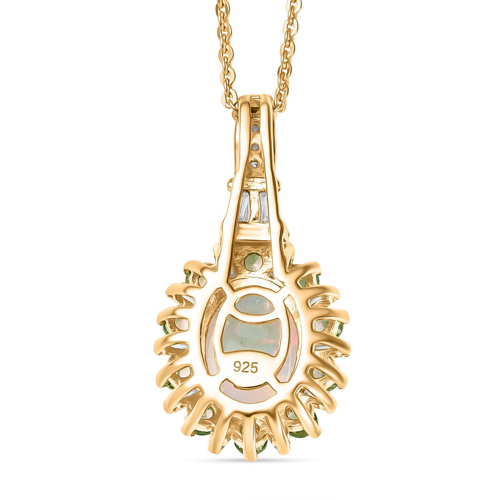 AA äthiopischer Welo Opal Tsavorit Granat und Moissanit Ring und Anhänger mit 50cm Kette