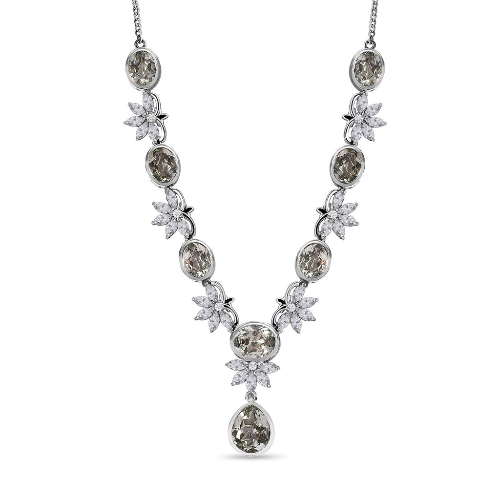 Prasiolith Collier, ca. 45 cm, 925 Silber platiniert ca. 24,57 ct
