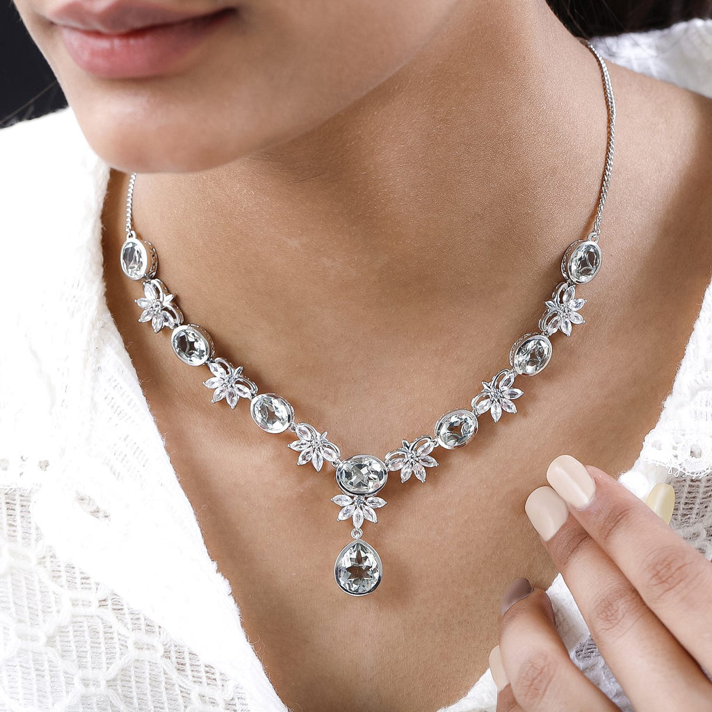 Prasiolith Collier, ca. 45 cm, 925 Silber platiniert ca. 24,57 ct