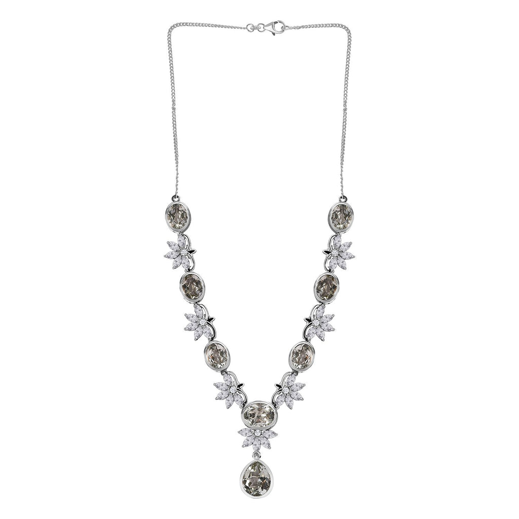 Prasiolith Collier, ca. 45 cm, 925 Silber platiniert ca. 24,57 ct