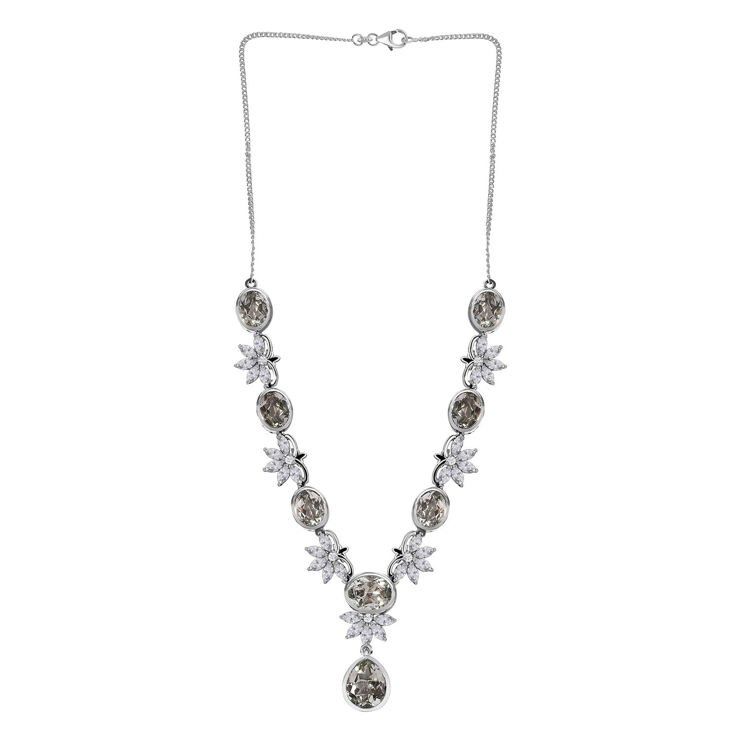 Prasiolith Collier, ca. 45 cm, 925 Silber platiniert ca. 24,57 ct