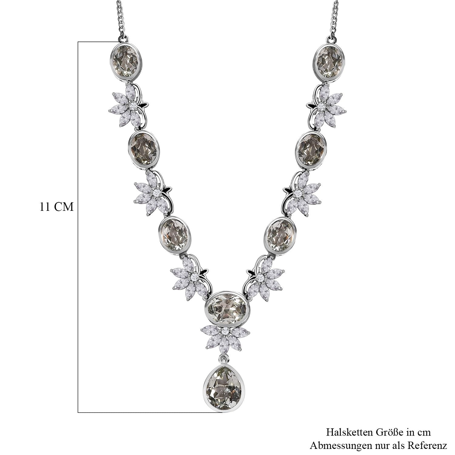 Prasiolith Collier, ca. 45 cm, 925 Silber platiniert ca. 24,57 ct
