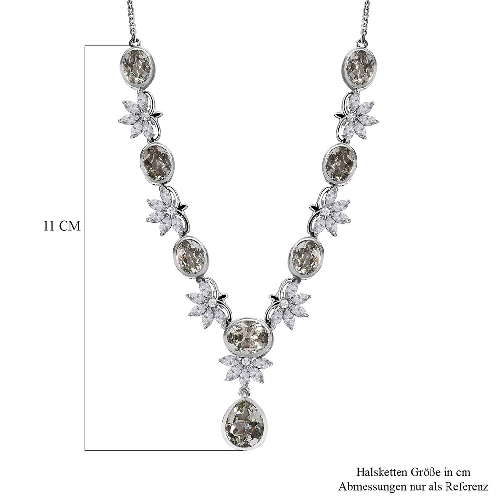Prasiolith Collier, ca. 45 cm, 925 Silber platiniert ca. 24,57 ct