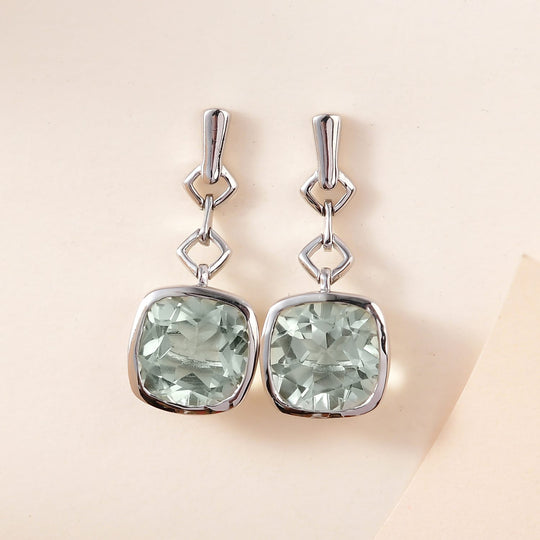 Prasiolith Ohrringe, 925 Silber platiniert ca. 7.57 ct