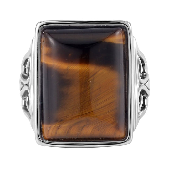 Gelbes Tigerauge Ring, 316L Edelstahl, (Größe 16.00), ca. 5.00 ct
