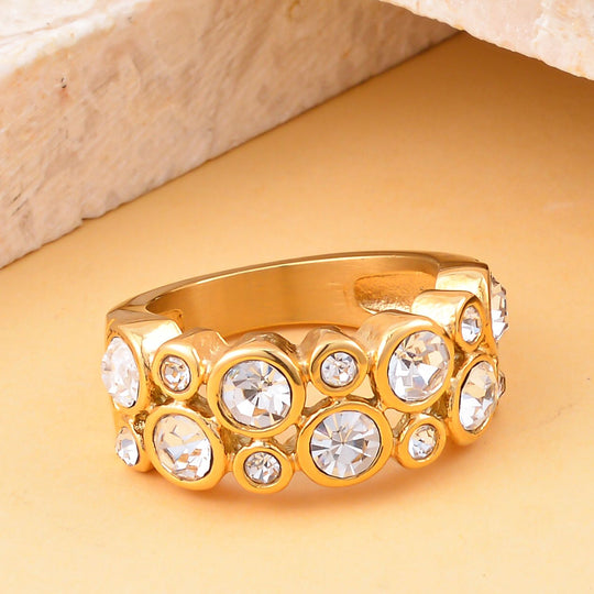 Weißer Kristall Ring, 316L Edelstahl, (Größe 17.00), vergoldet