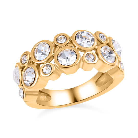 Weißer Kristall Ring, 316L Edelstahl, (Größe 17.00), vergoldet
