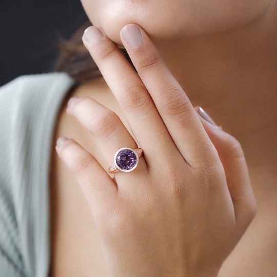 Rose de France Amethyst, weißer Zirkon Ring, 925 Silber rosévergoldet ca. 4.99 ct