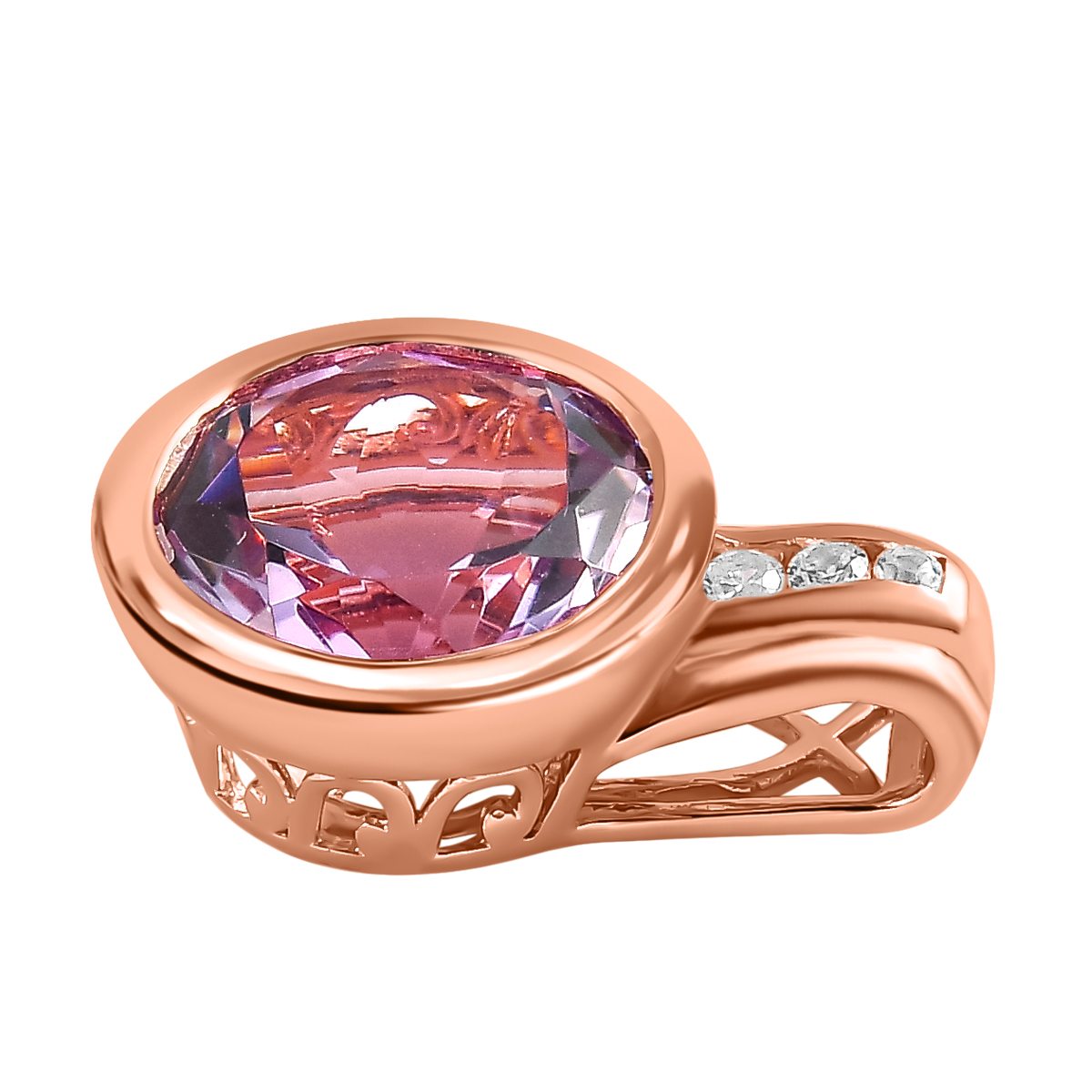 Rose de France Amethyst, weißer Zirkon Anhänger, 925 Silber rosévergoldet ca. 4,88 ct