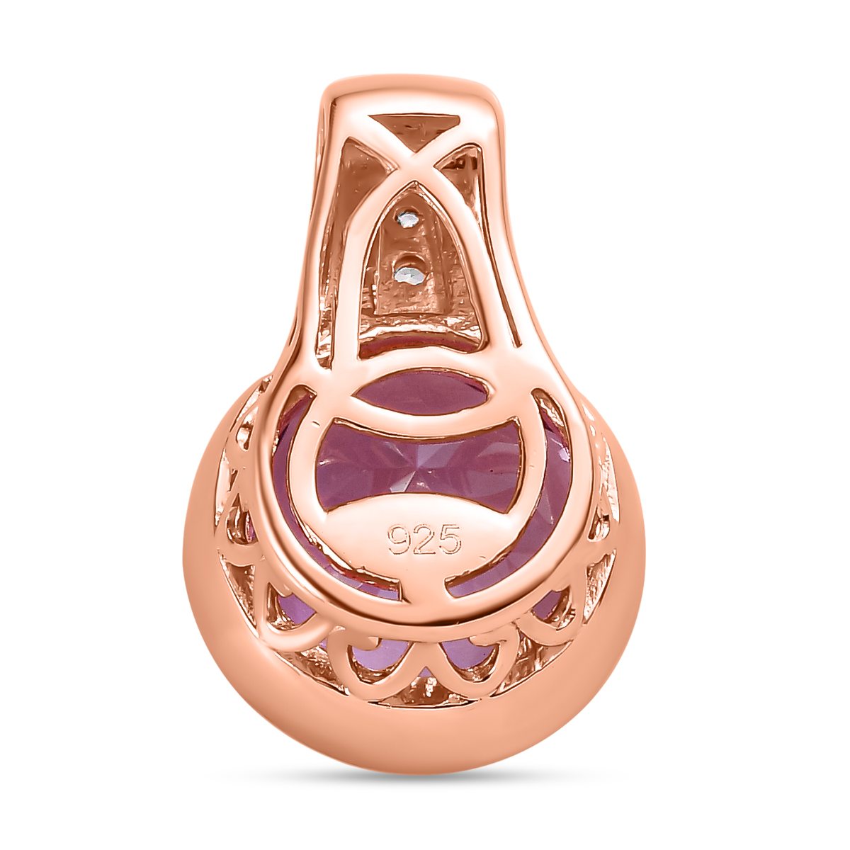 Rose de France Amethyst, weißer Zirkon Anhänger, 925 Silber rosévergoldet ca. 4,88 ct