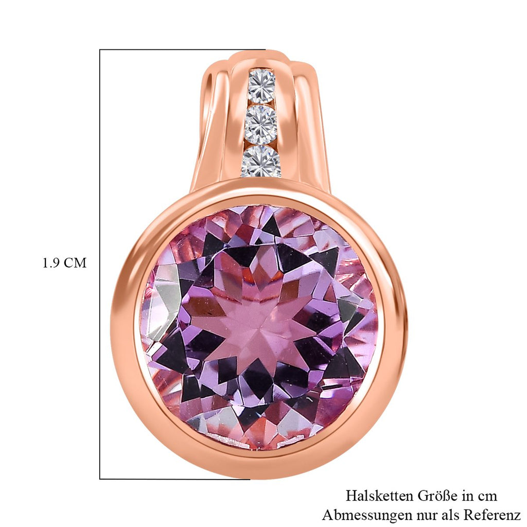 Rose de France Amethyst, weißer Zirkon Anhänger, 925 Silber rosévergoldet ca. 4,88 ct