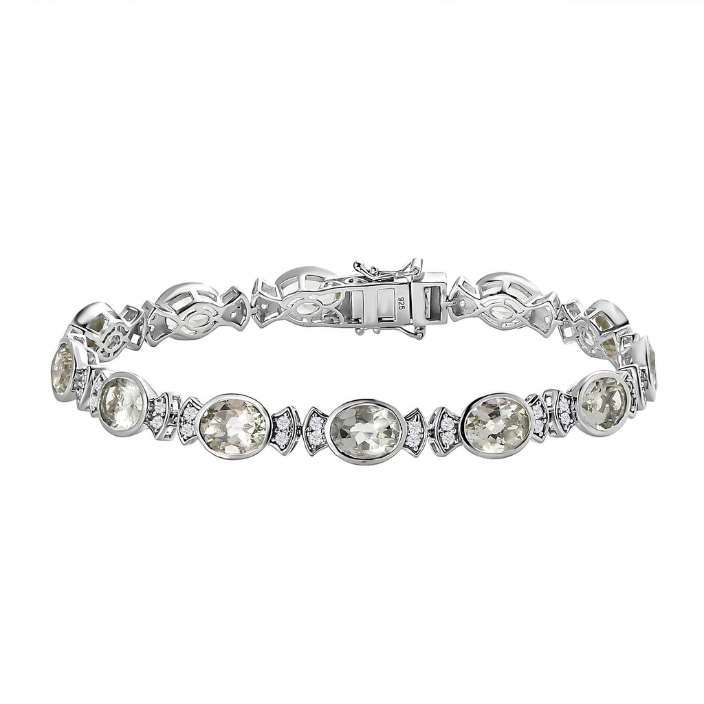 Prasiolith, weißes Zirkon Armband, ca. 20 cm, 925 Silber platiniert ca. 22,99 ct