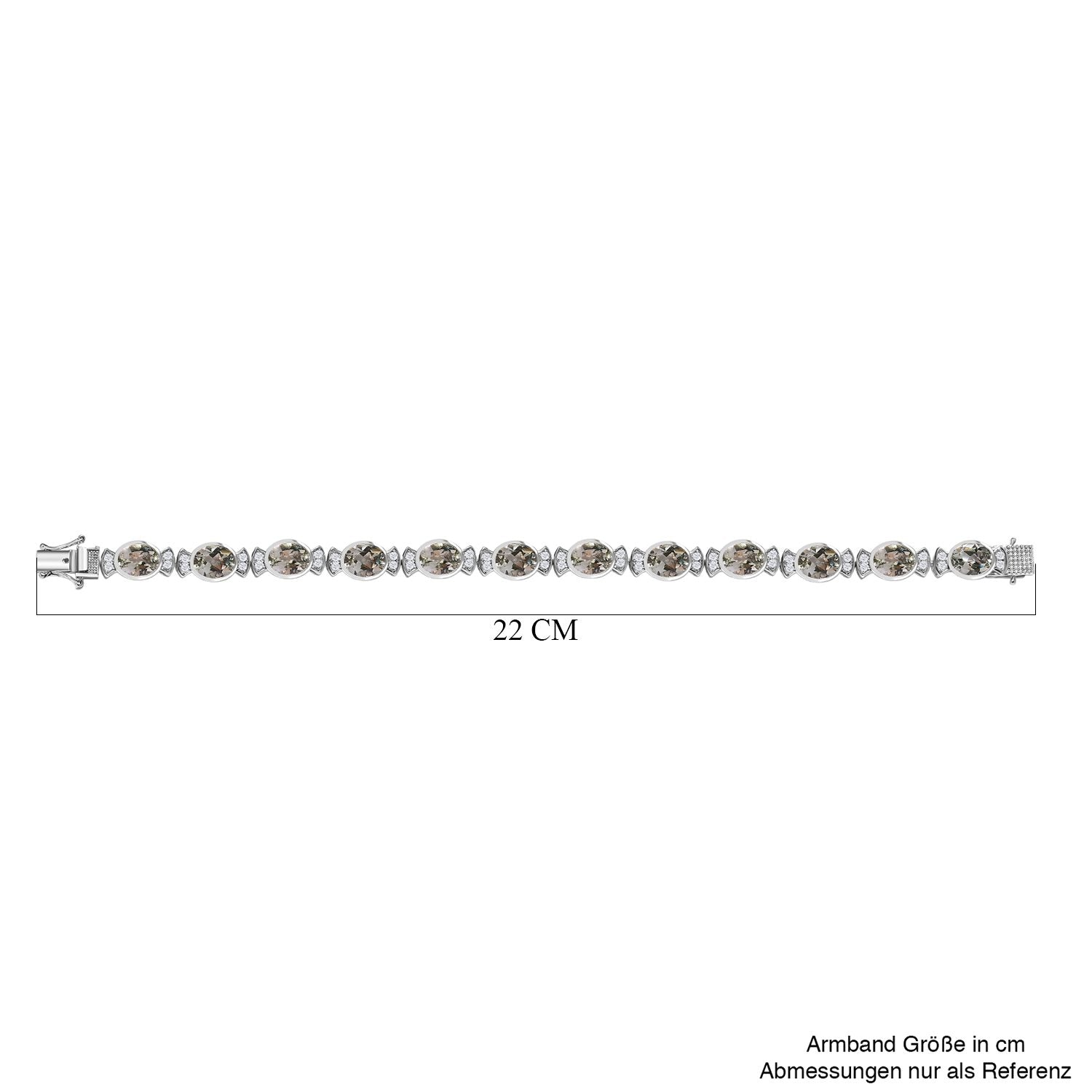 Prasiolith, weißes Zirkon Armband, ca. 20 cm, 925 Silber platiniert ca. 22,99 ct