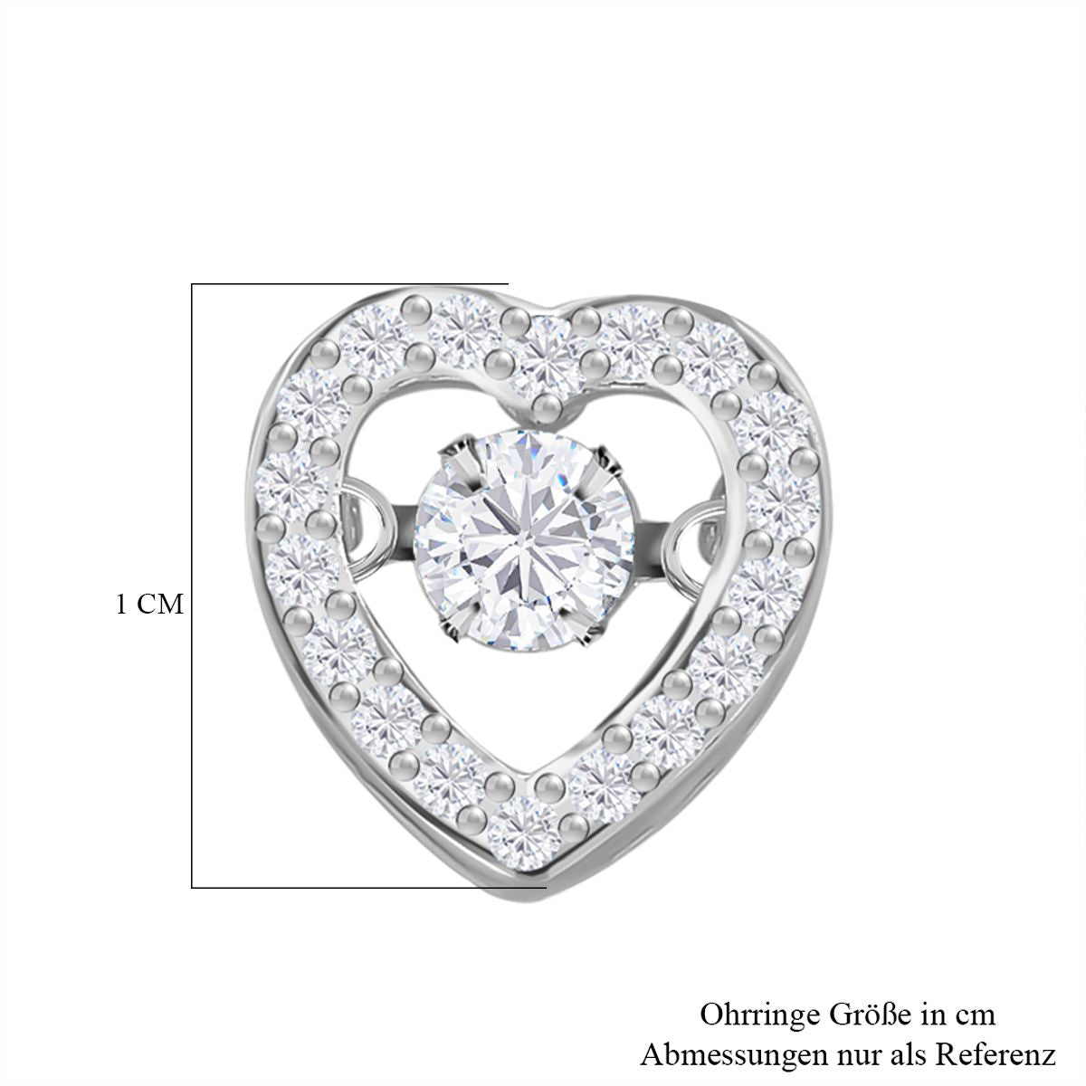Weiße Zirkonia Ohrringe in Herzform, 925 Silber rhodiniert, ca. 1,50 ct