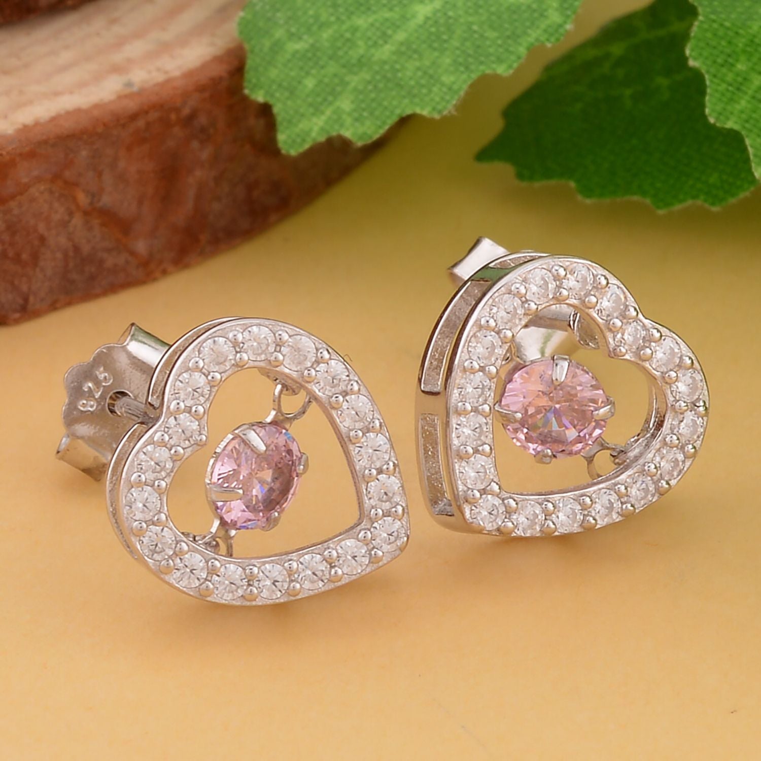 Rosa und weiße Zirkonia Ohrringe in Herzform, 925 Silber rhodiniert, ca. 1.50 ct