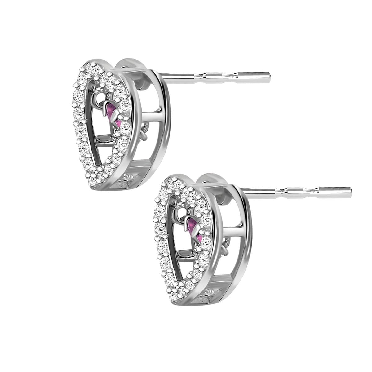 Rosa und weiße Zirkonia Ohrringe in Herzform, 925 Silber rhodiniert, ca. 1.50 ct