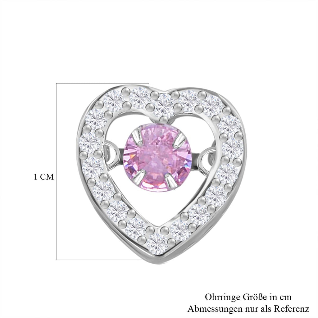 Rosa und weiße Zirkonia Ohrringe in Herzform, 925 Silber rhodiniert, ca. 1.50 ct