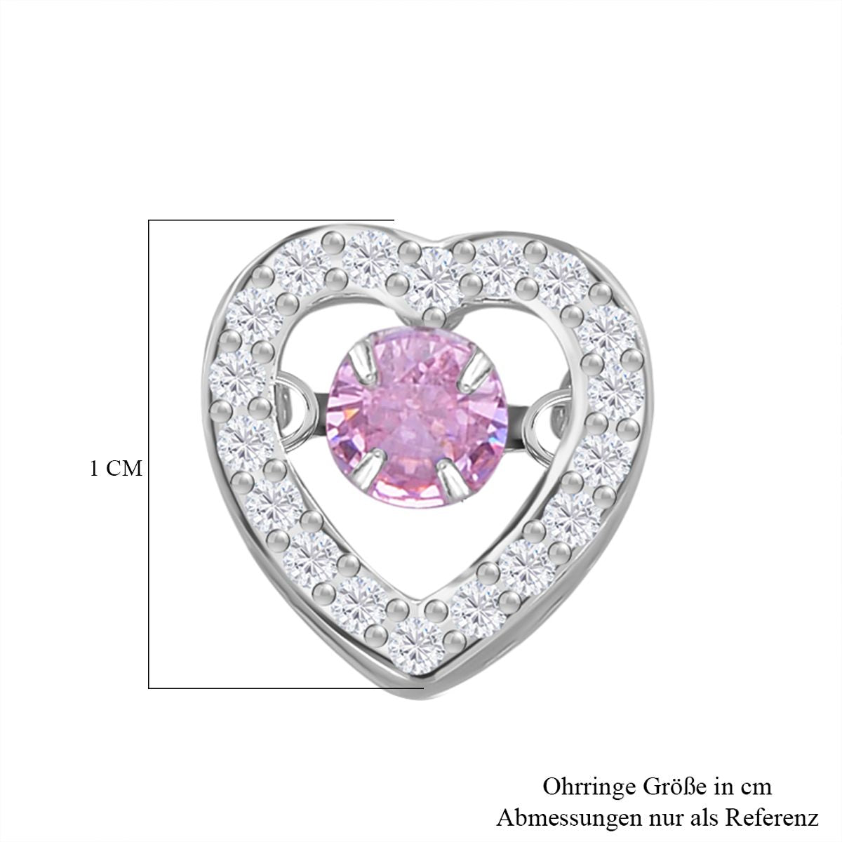 Rosa und weiße Zirkonia Ohrringe in Herzform, 925 Silber rhodiniert, ca. 1.50 ct