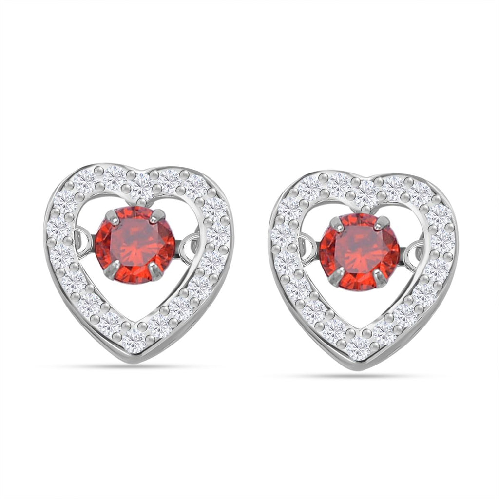 Rote und weiße Zirkonia Ohrringe in Herzform, 925 Silber rhodiniert, ca. 1.50 ct