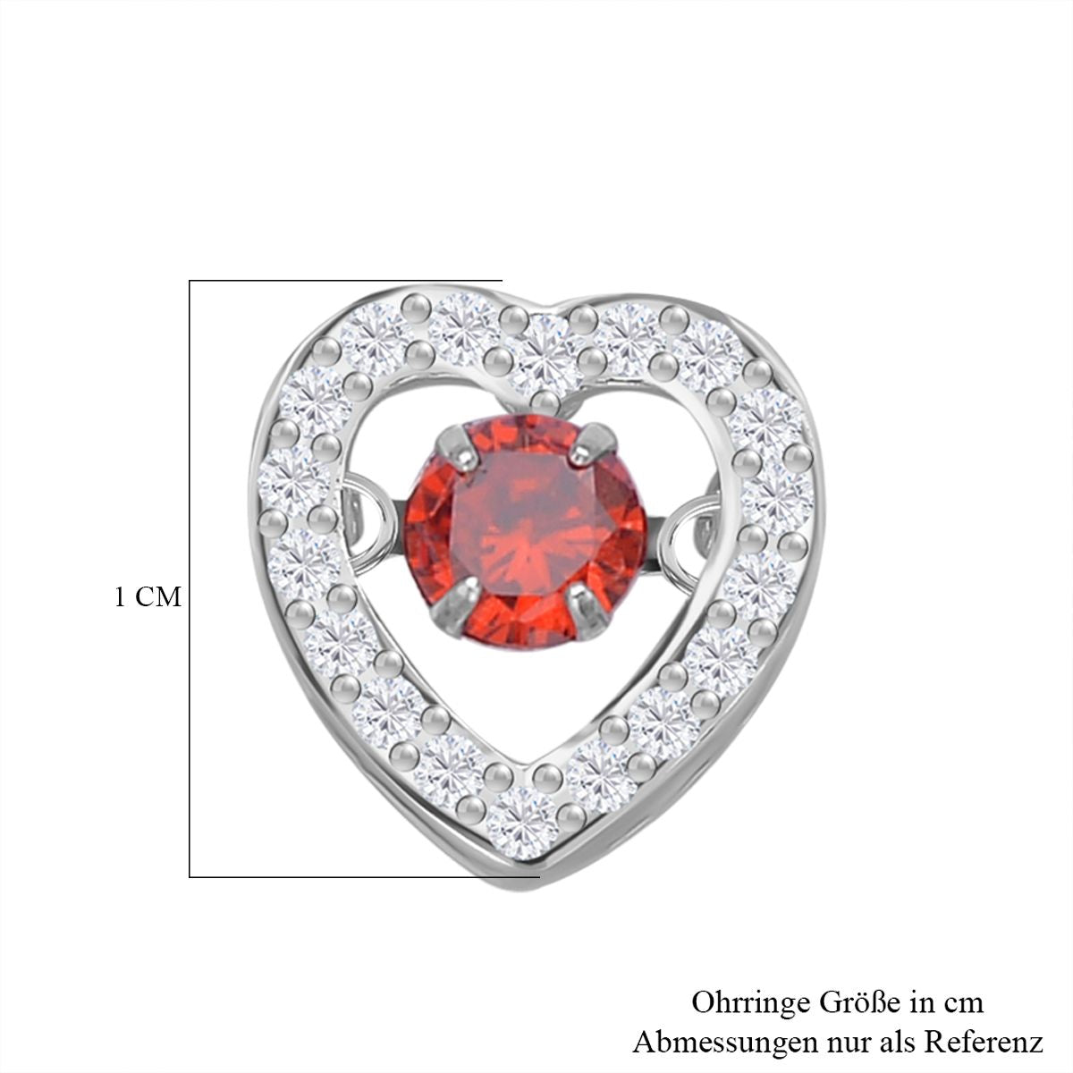 Rote und weiße Zirkonia Ohrringe in Herzform, 925 Silber rhodiniert, ca. 1.50 ct