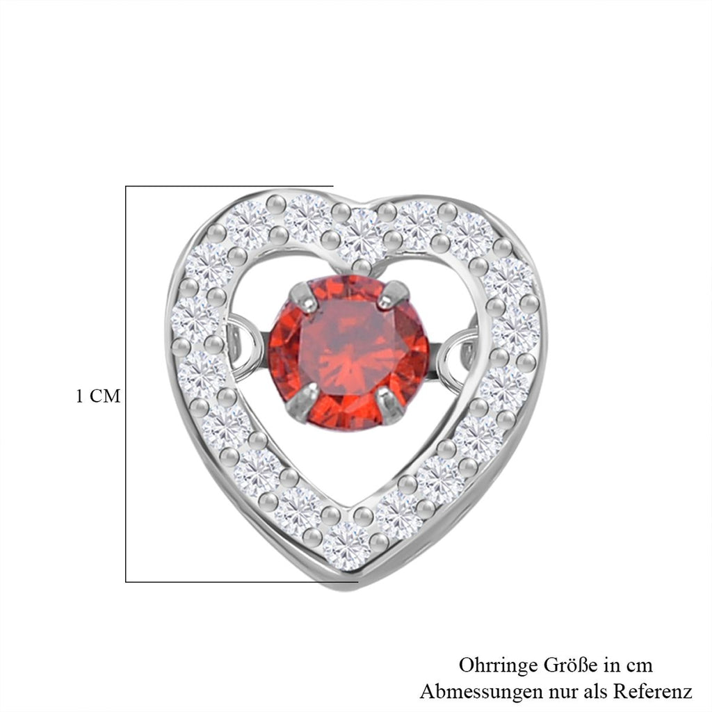 Rote und weiße Zirkonia Ohrringe in Herzform, 925 Silber rhodiniert, ca. 1.50 ct
