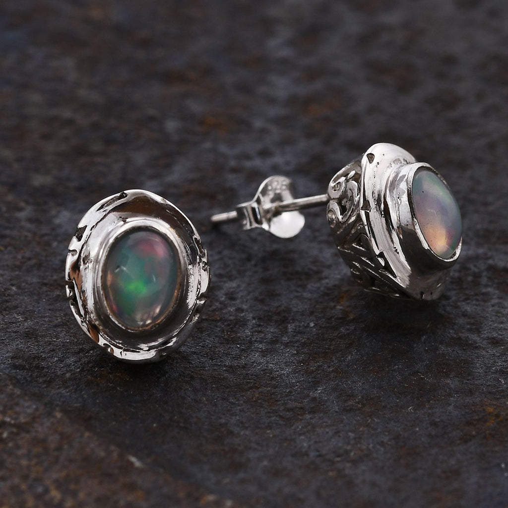 Royal Bali Kollektion - Natürlicher, äthiopischer Welo Opal Ohrringe 925 Silber ca. 1.03 ct