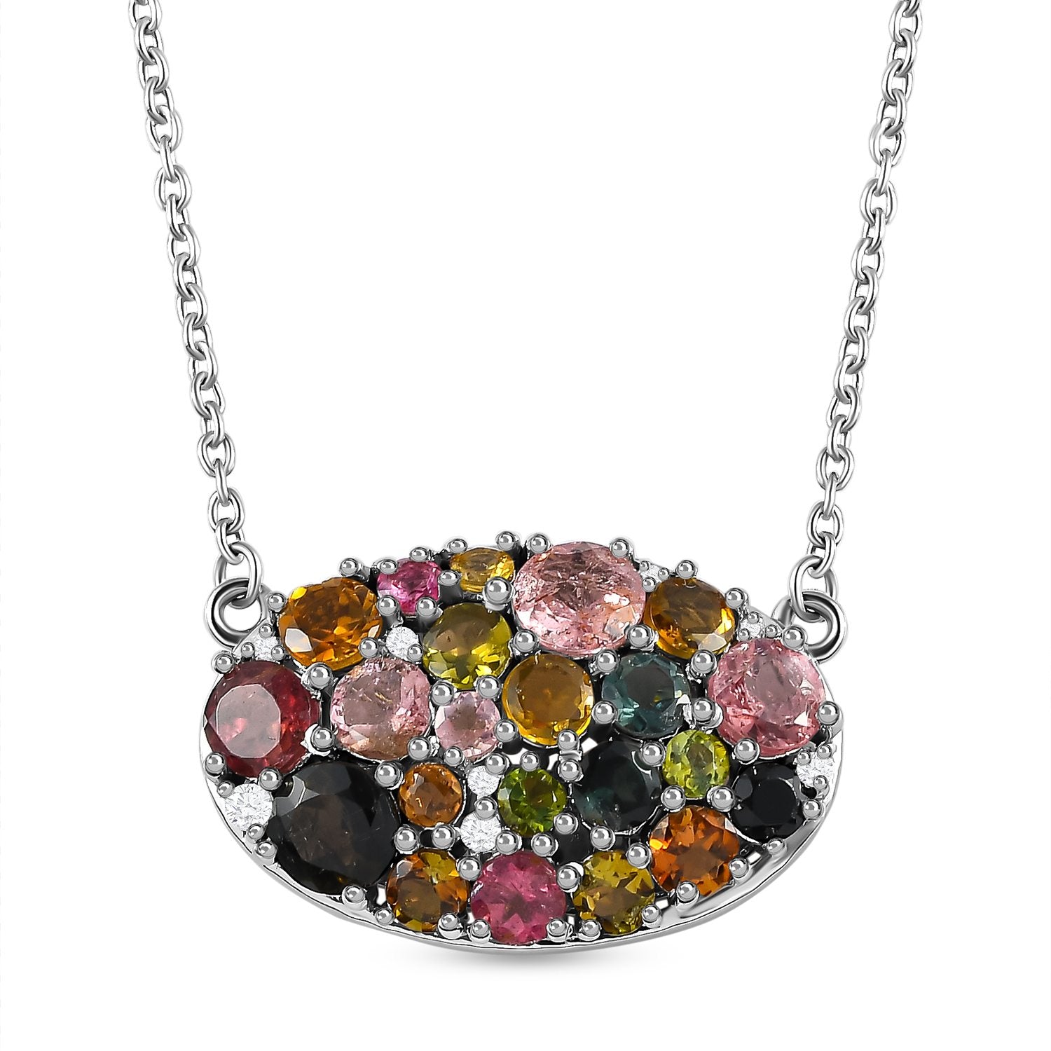 Natürliche mehrfarbige-Turmalin Halskette, ca. 50 cm 925 Silber platiniert ca. 4.21 ct