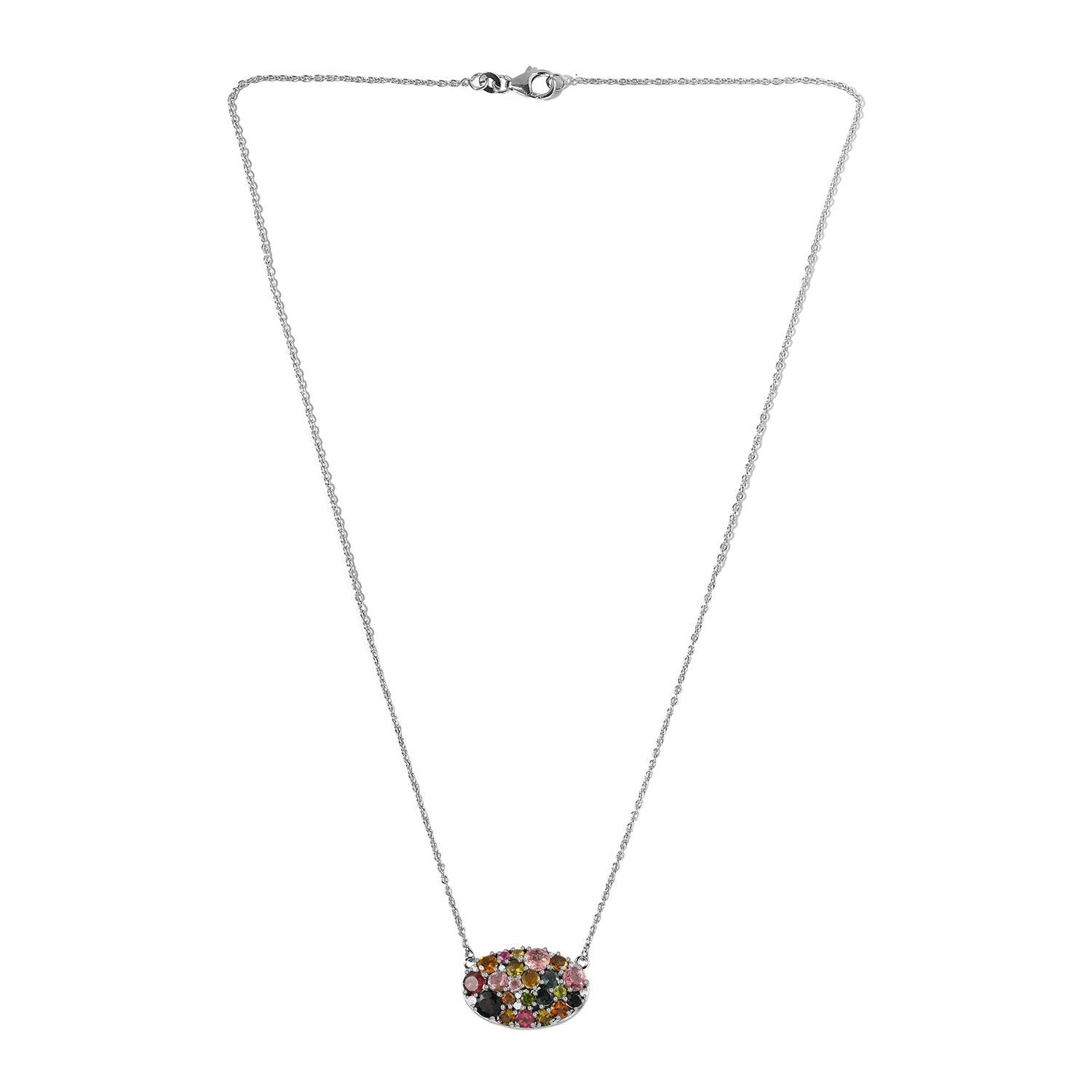Natürliche mehrfarbige-Turmalin Halskette, ca. 50 cm 925 Silber platiniert ca. 4.21 ct