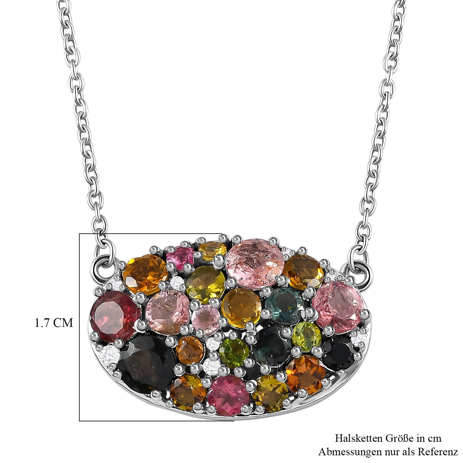 Natürliche mehrfarbige-Turmalin Halskette, ca. 50 cm 925 Silber platiniert ca. 4.21 ct